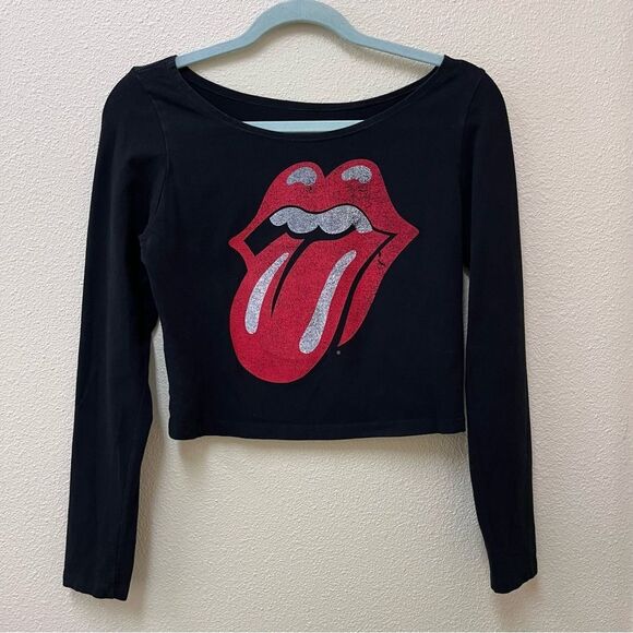 Bravado Black Long Sleeve Rolling Stones Tongue Logo  Graphic Band Tee Shirt M - Picture 2 of 6
